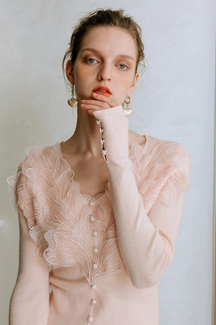 Feather Lace Detail Knit Top - Image 2