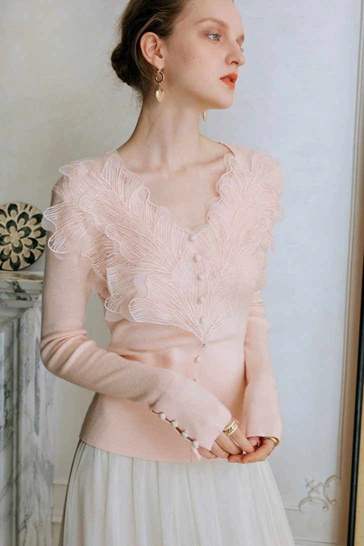 Feather Lace Detail Knit Top - Image 3