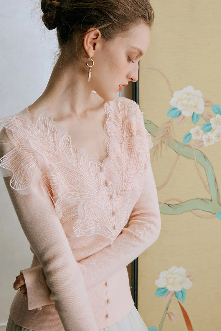 Feather Lace Detail Knit Top - Image 4