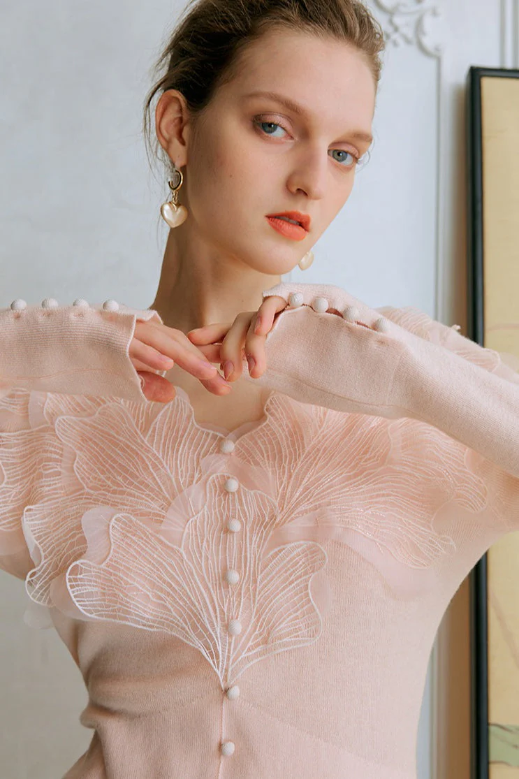 Feather Lace Detail Knit Top - Image 5