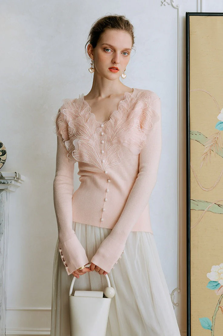 Feather Lace Detail Knit Top - Image 6