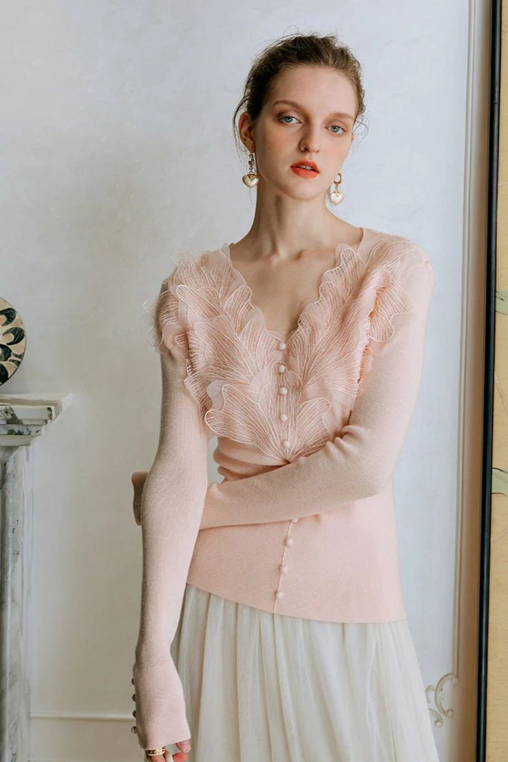 Feather Lace Detail Knit Top - Image 7