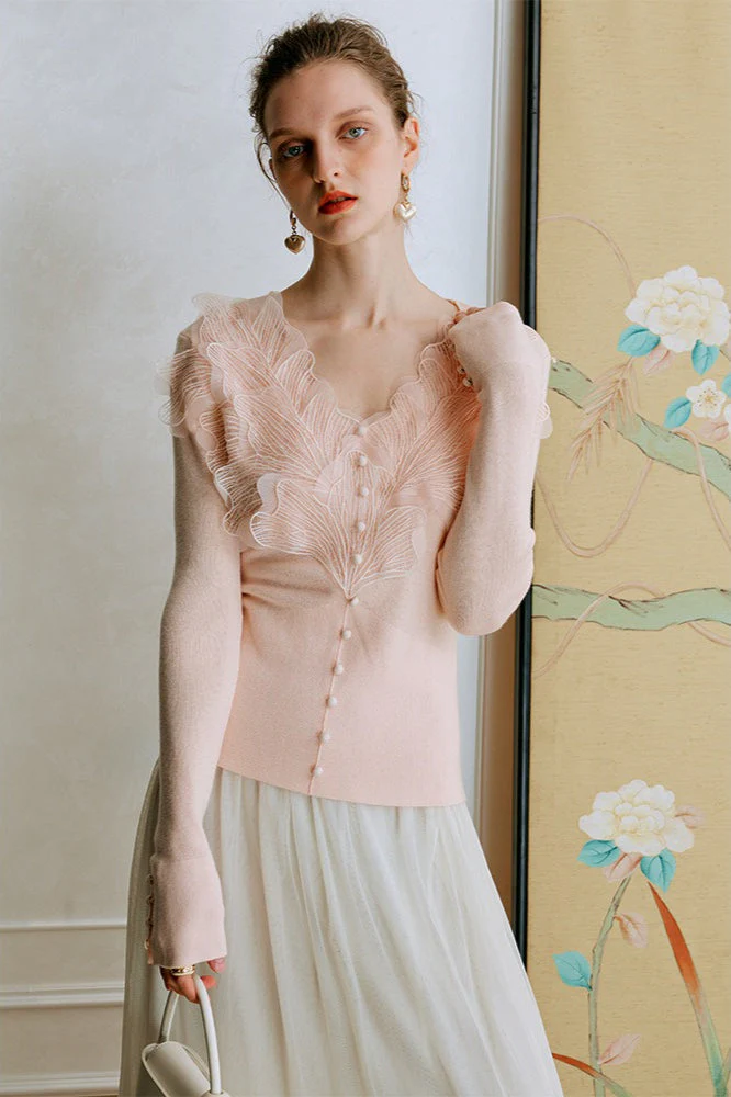 Feather Lace Detail Knit Top - Image 8