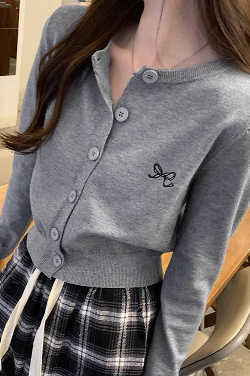 Bow Embroidered Knit Cardigan - Image 8