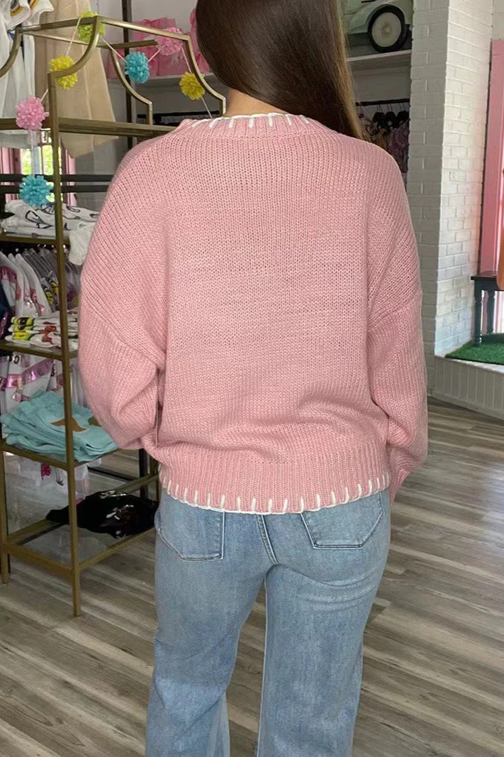 Bow Jacquard Knit Pullover Sweater - Image 13