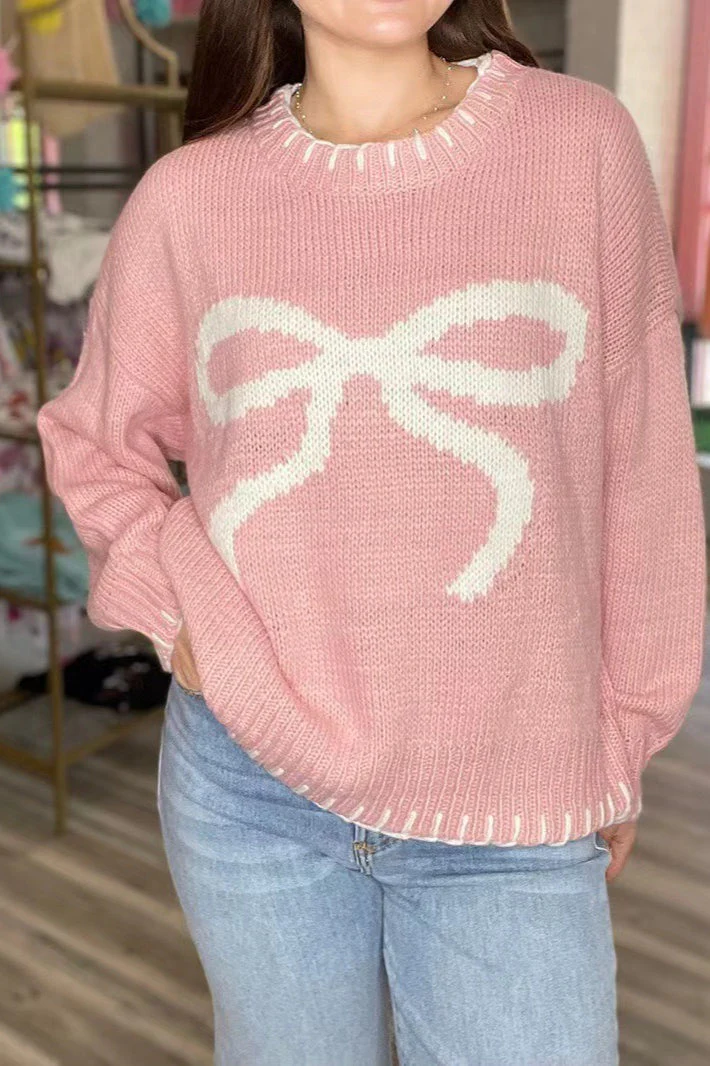 Bow Jacquard Knit Pullover Sweater - Image 19