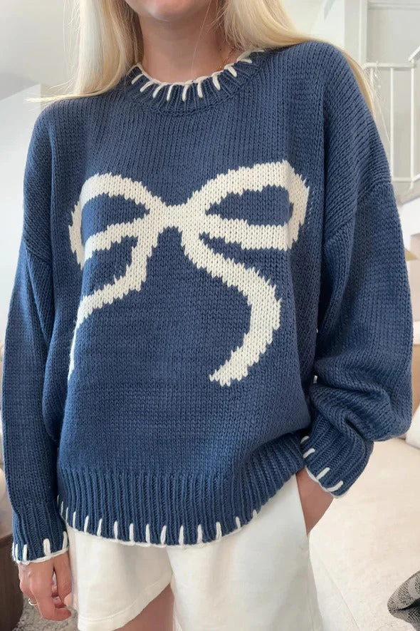 Bow Jacquard Knit Pullover Sweater - Image 25