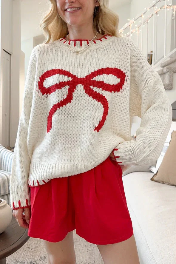Bow Jacquard Knit Pullover Sweater - Image 26