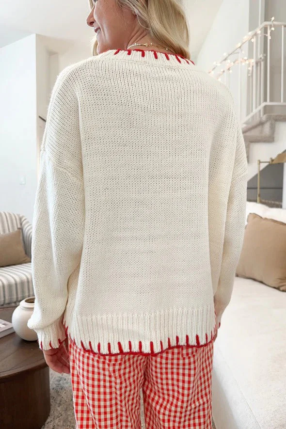 Bow Jacquard Knit Pullover Sweater - Image 4