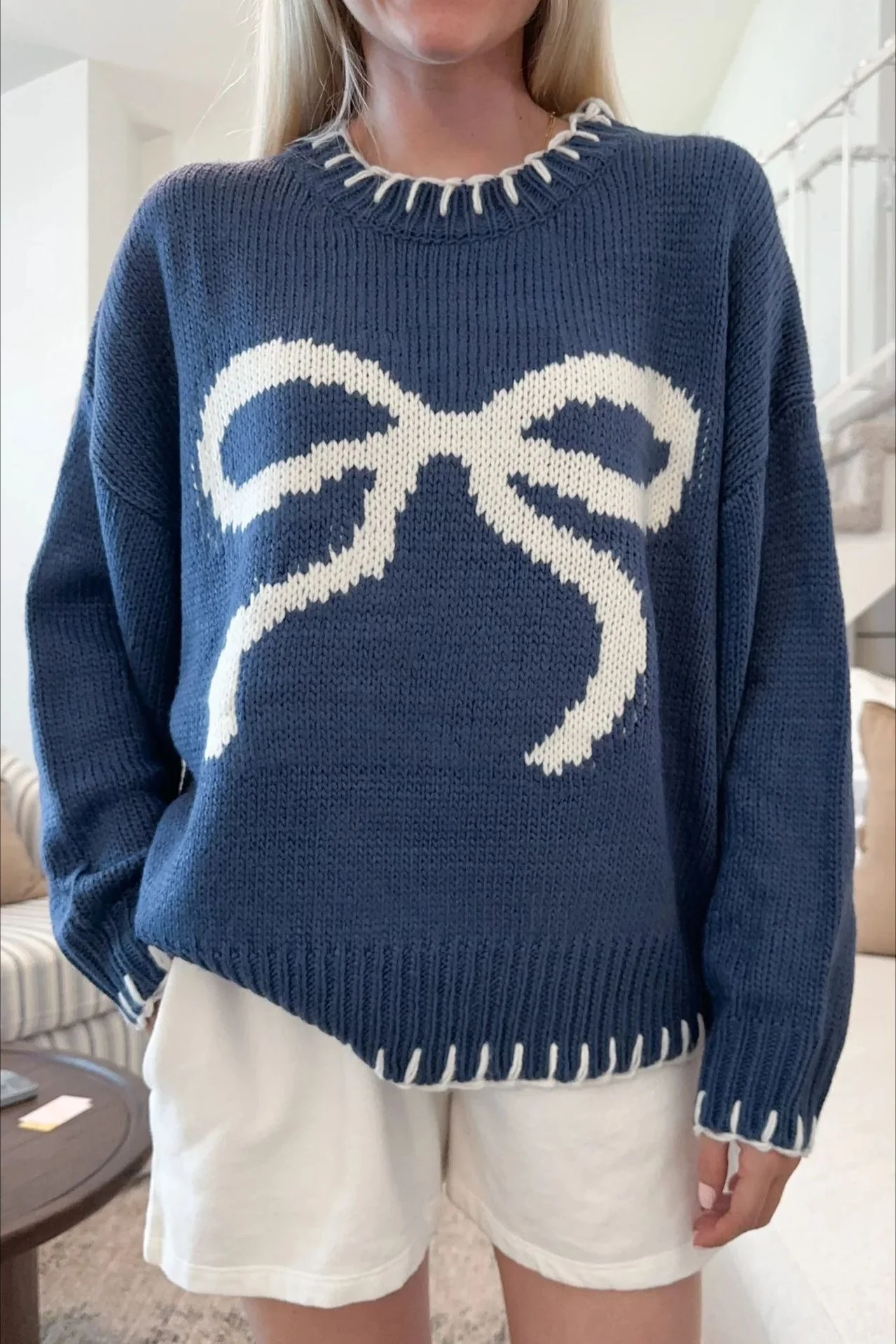 Bow Jacquard Knit Pullover Sweater - Image 7
