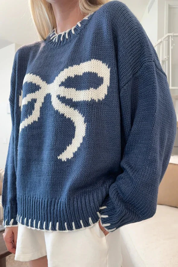 Bow Jacquard Knit Pullover Sweater - Image 8