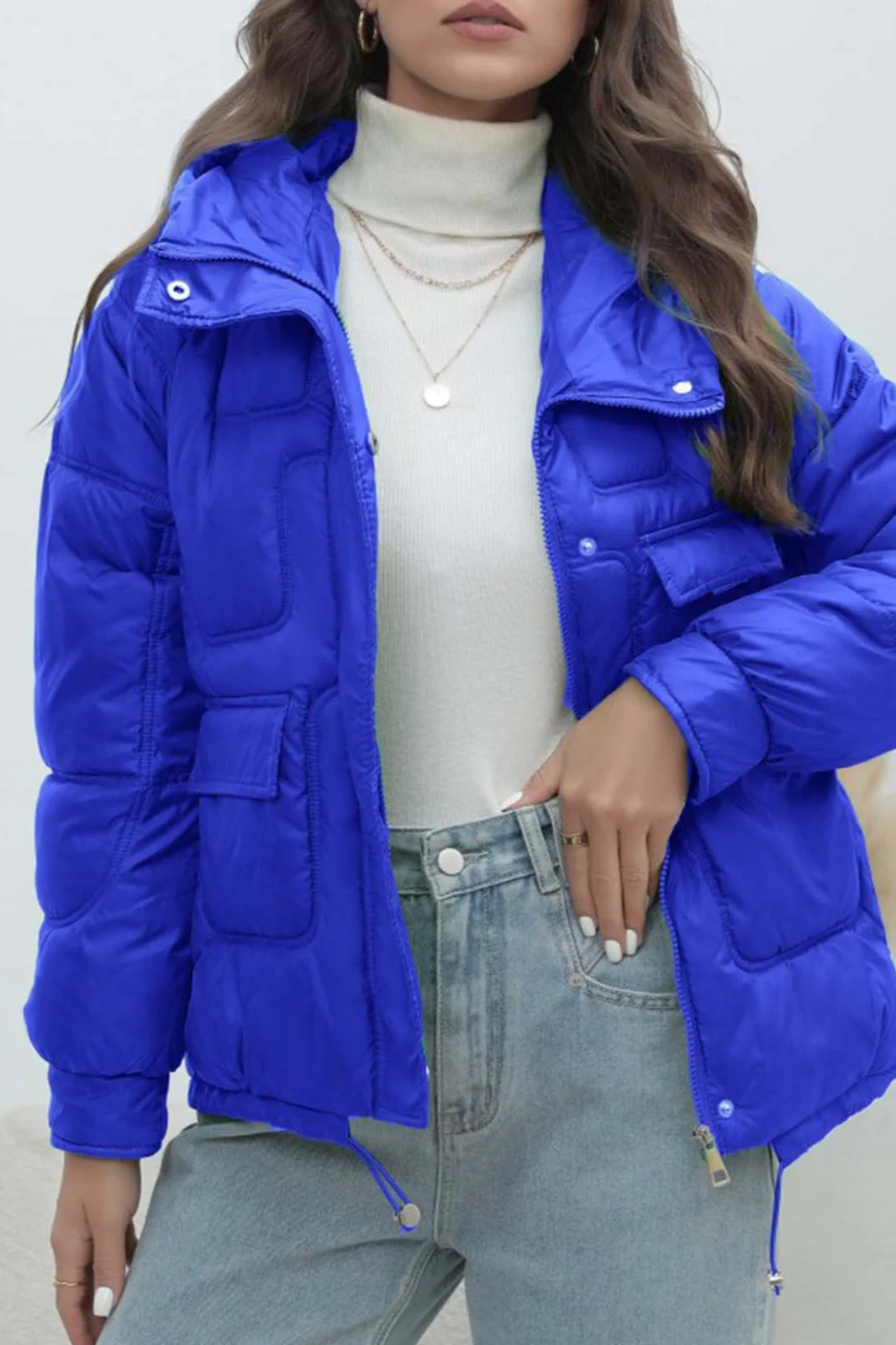 Bright Color Stand Collar Puffer Coat - Image 2