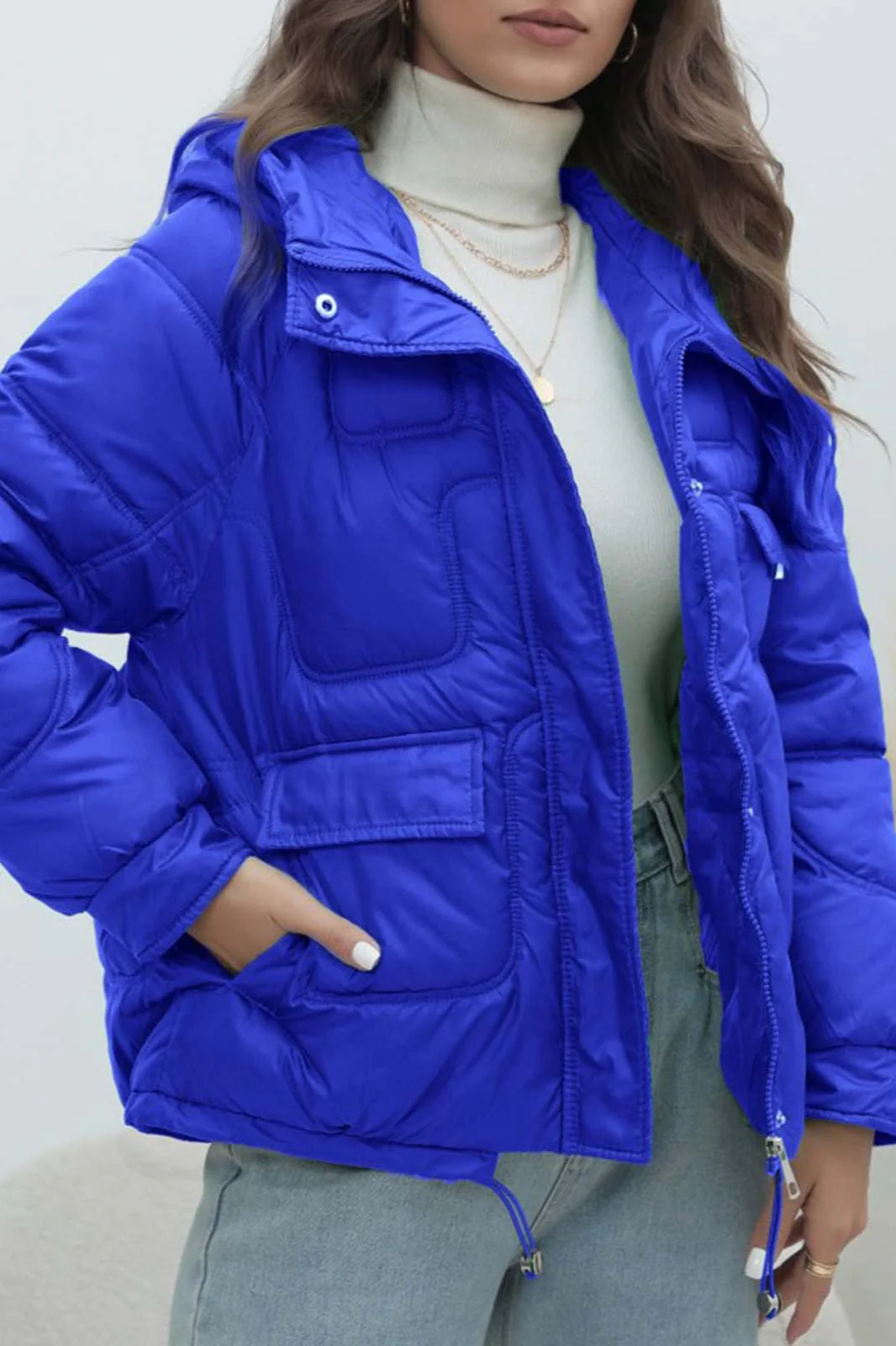 Bright Color Stand Collar Puffer Coat - Image 3