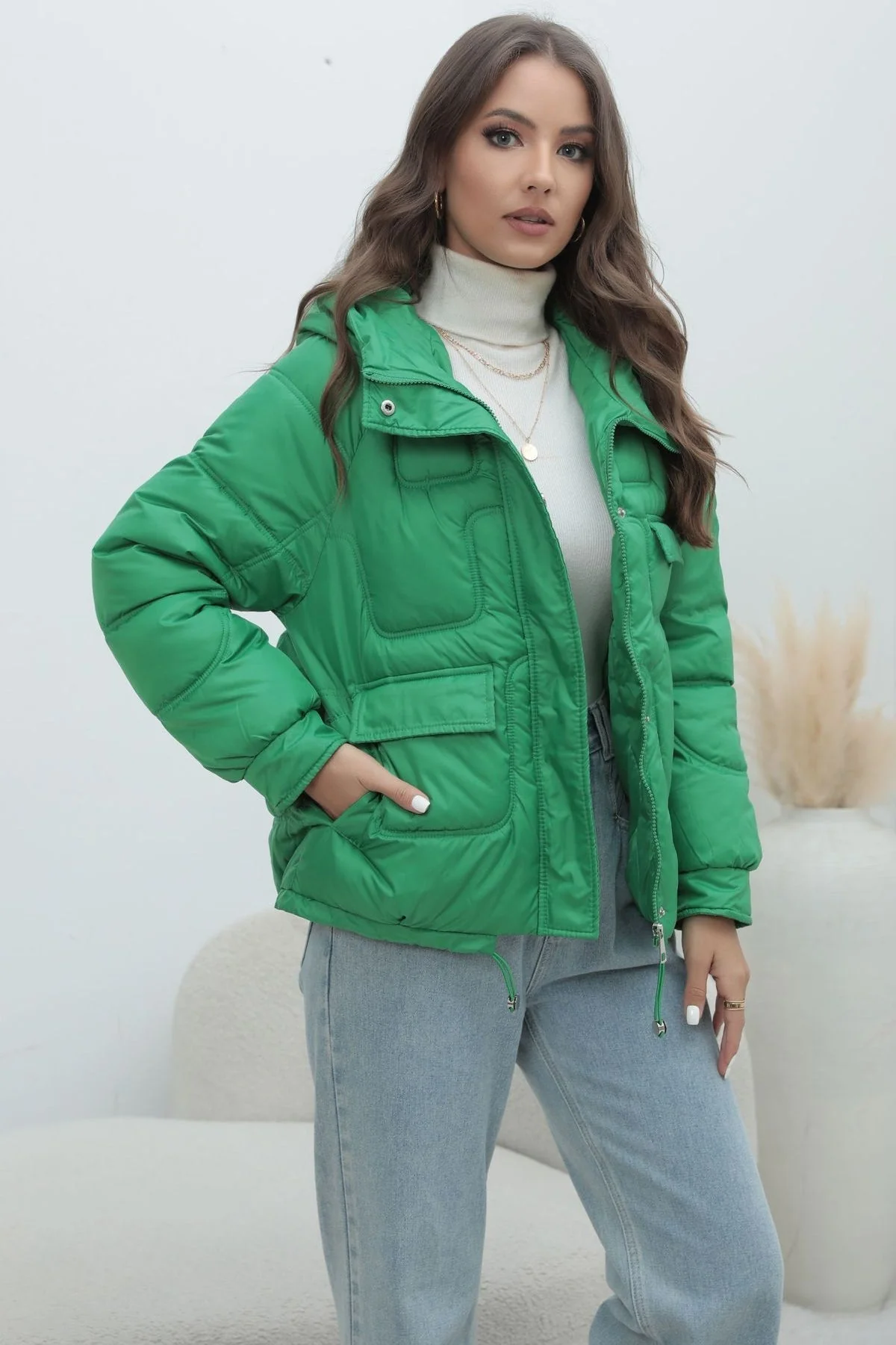 Bright Color Stand Collar Puffer Coat - Image 7
