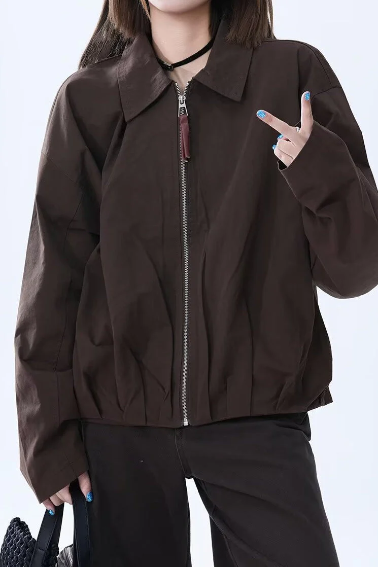Brown Faux Leather Relaxed Jacket - Image 3