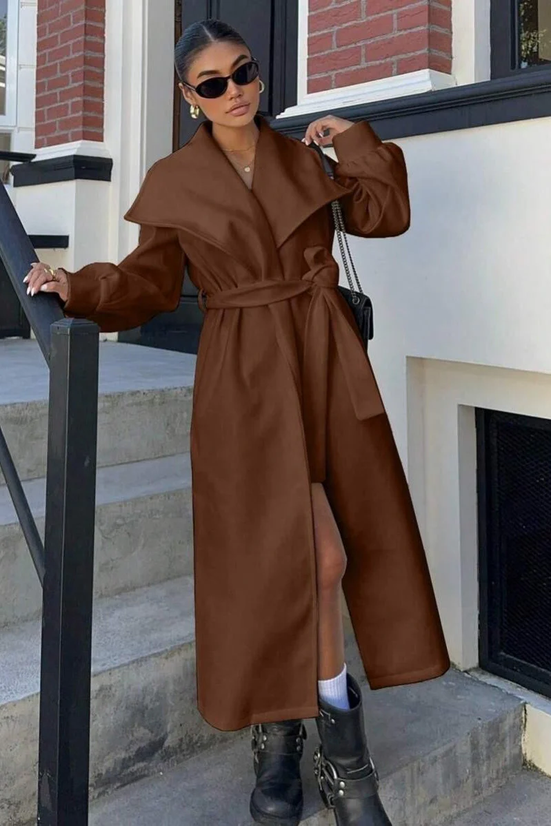 Brown Oversized Lapel Wool Coat - Image 4
