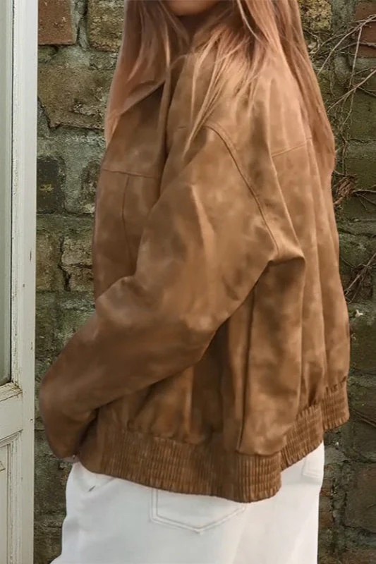 Brown Print Stand Collar Jacket - Image 7