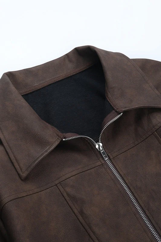 Brown Print Stand Collar Jacket - Image 8