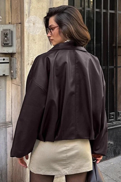 Brown Retro Biker Leather Jacket - Image 3