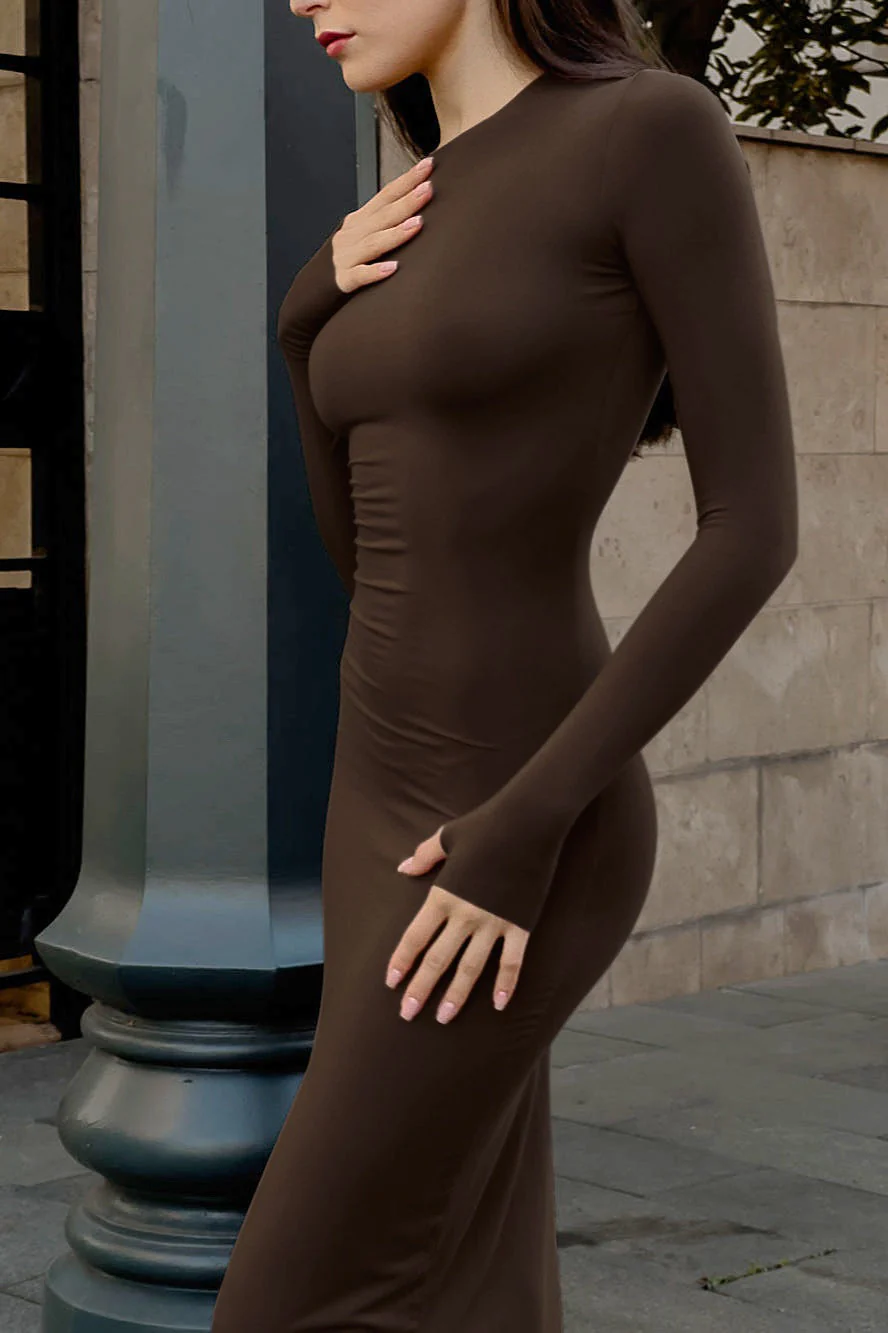 Brown Slim Fit Sweater Dress - Image 4
