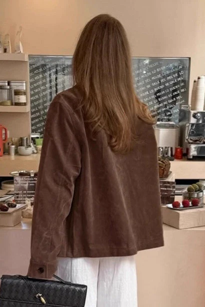 Brown Suede Notch Lapel Jacket - Image 4