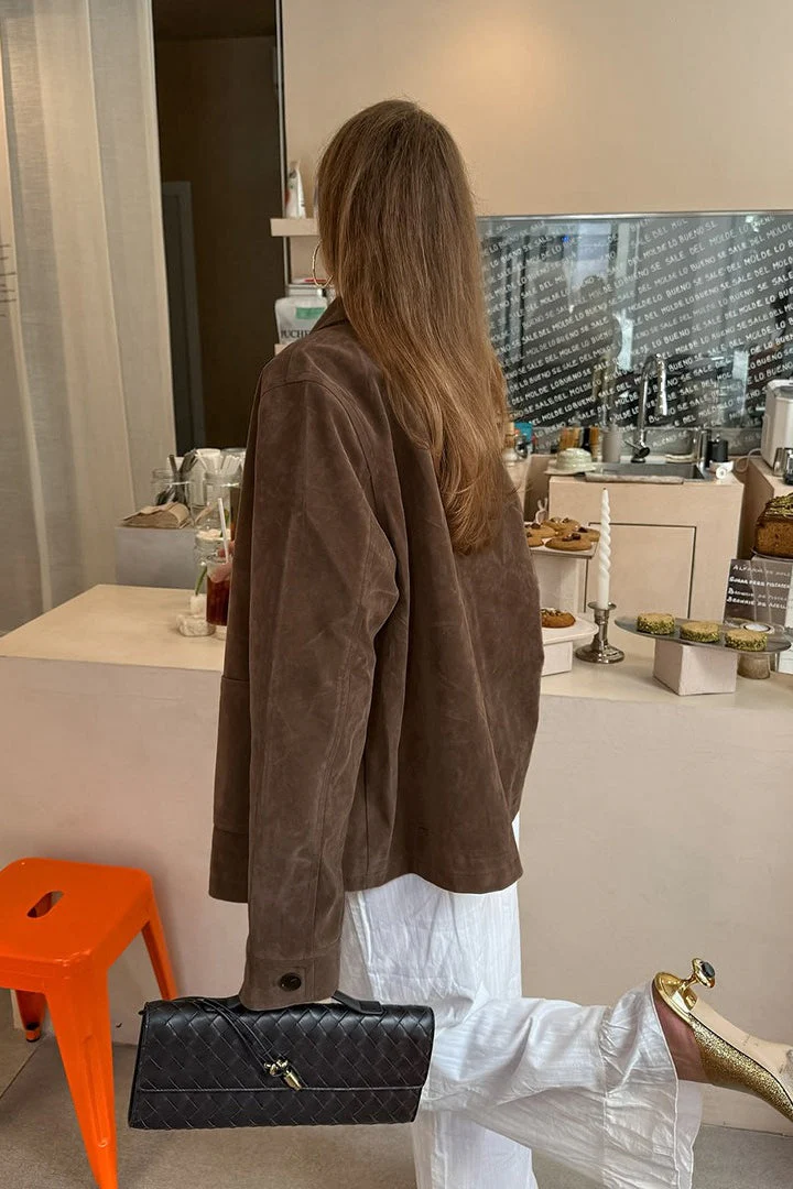 Brown Suede Notch Lapel Jacket - Image 5