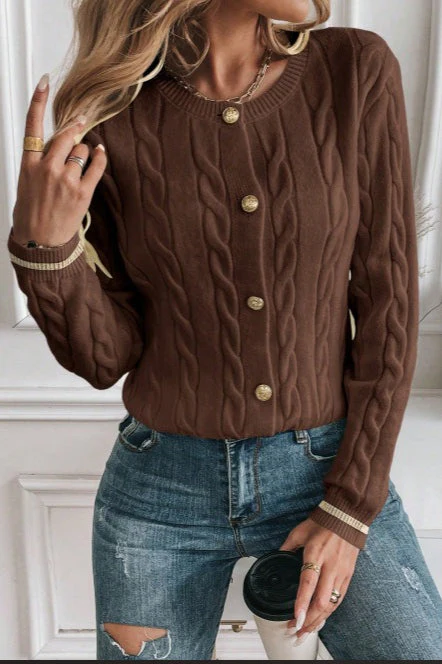 Brown Tweed Heavyweight Cardigan - Image 5