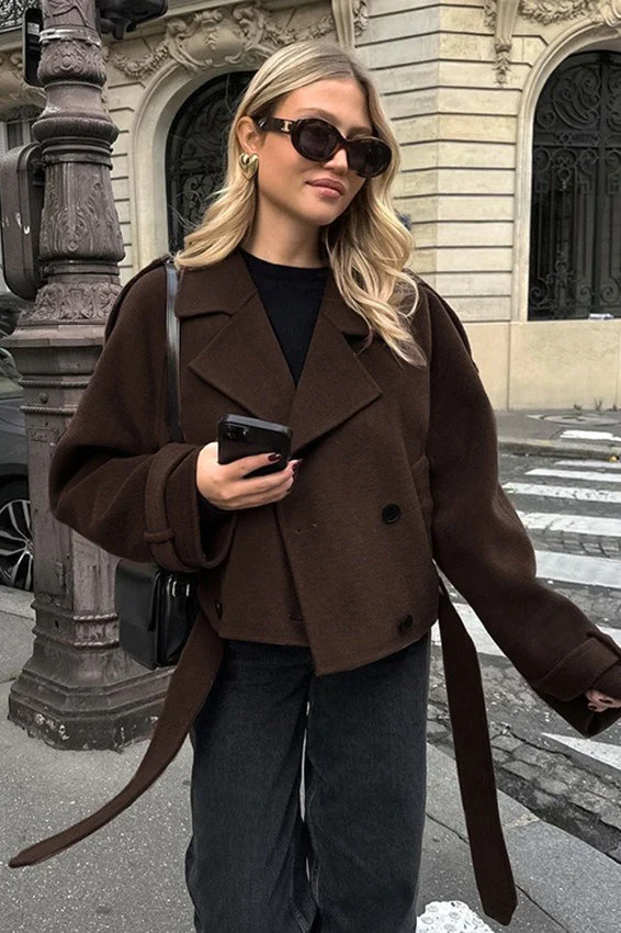 Brown Wool Blend Double Breasted Jacket - Image 2