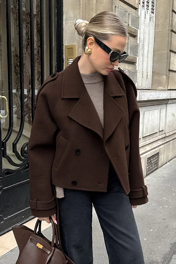 Brown Wool Blend Double Breasted Jacket - Image 3
