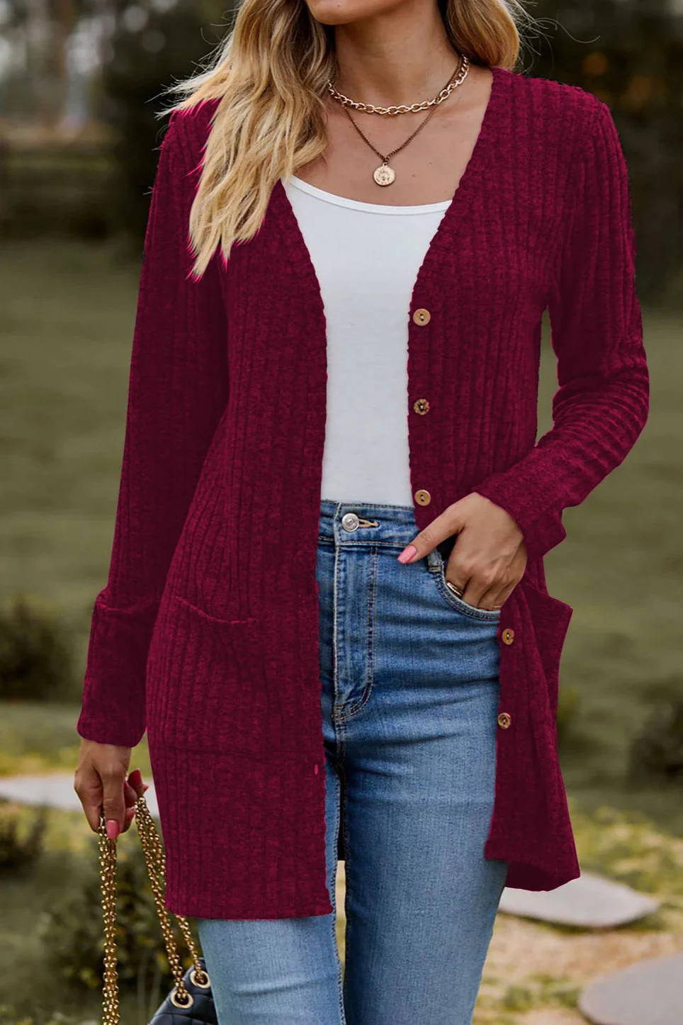 Brushed Ribbed Long Sleeve Cardigan - Image 12