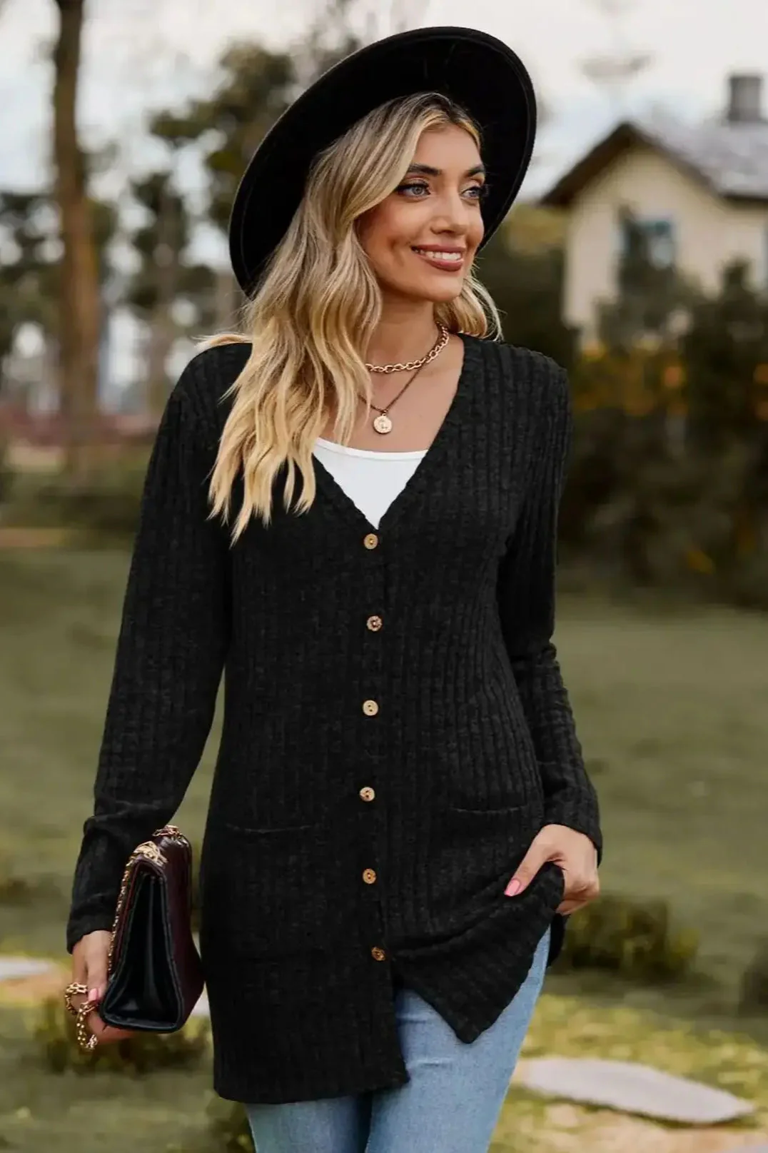 Brushed Ribbed Long Sleeve Cardigan - Image 13