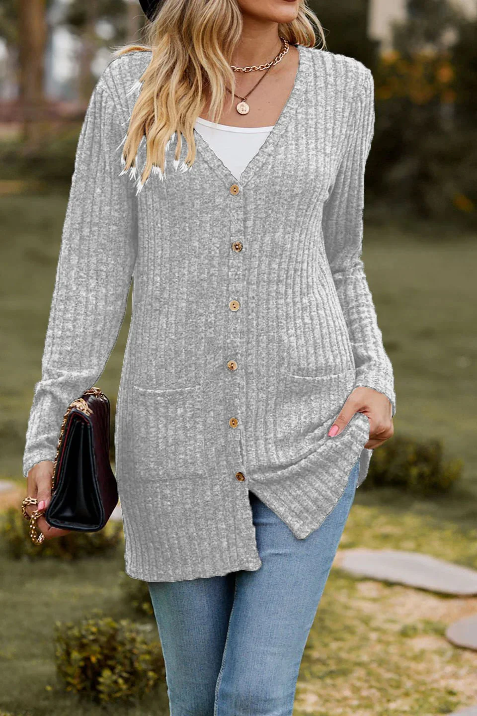 Brushed Ribbed Long Sleeve Cardigan - Image 17