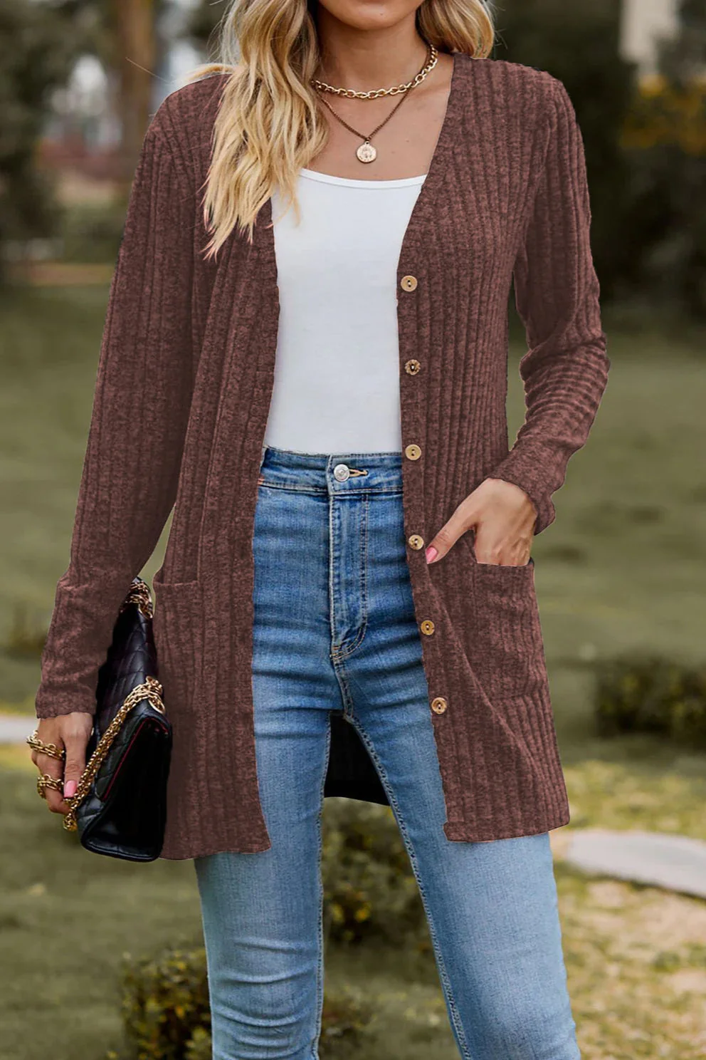 Brushed Ribbed Long Sleeve Cardigan - Image 21