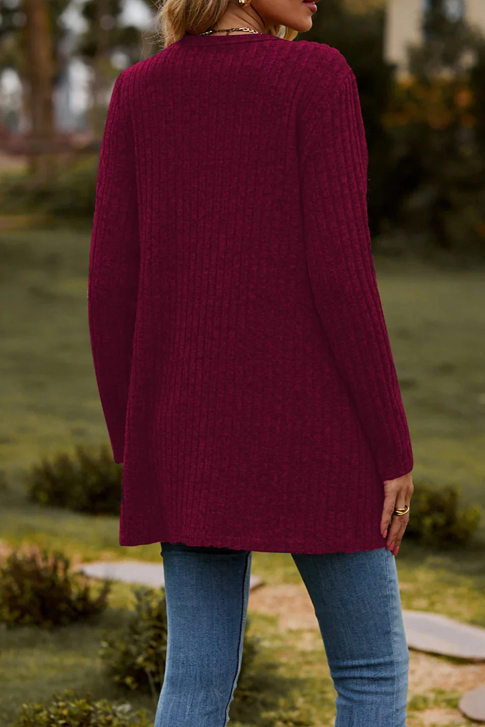 Brushed Ribbed Long Sleeve Cardigan - Image 6