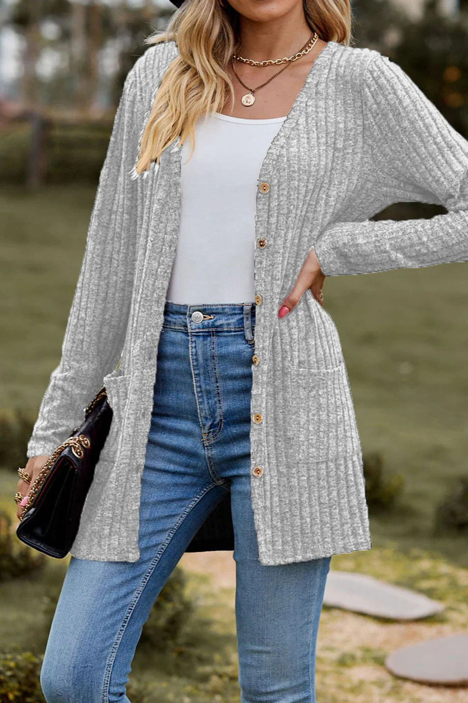 Brushed Ribbed Long Sleeve Cardigan - Image 7