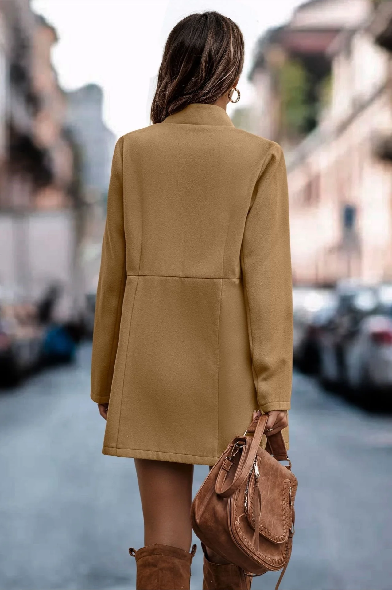 Brushed Wool Solid Long Sleeve Coat - Image 25