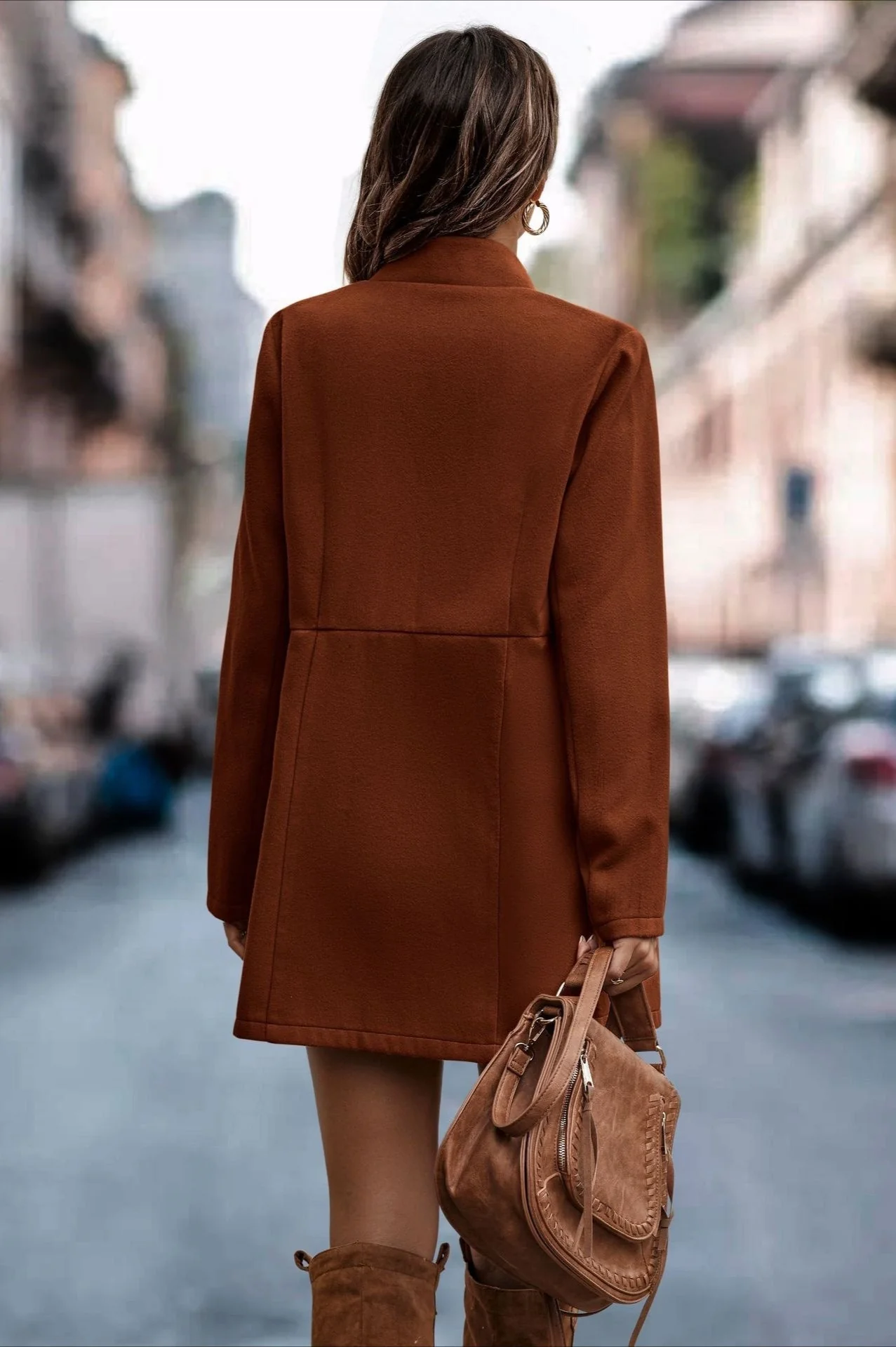 Brushed Wool Solid Long Sleeve Coat - Image 4