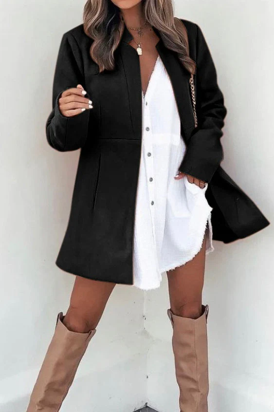 Brushed Wool Solid Long Sleeve Coat - Image 6