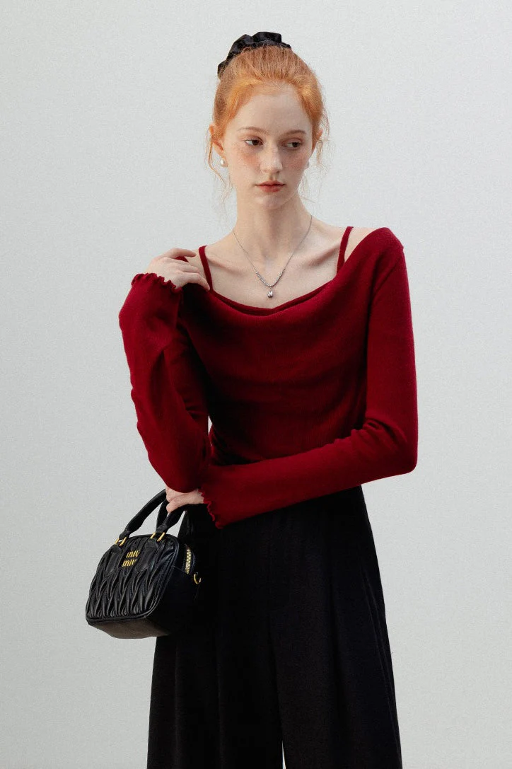 Burgundy Mock Two Piece Knit Top - Image 10