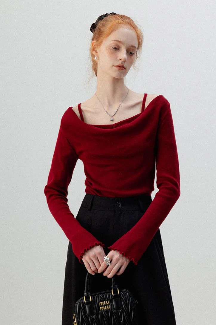 Burgundy Mock Two Piece Knit Top - Image 6