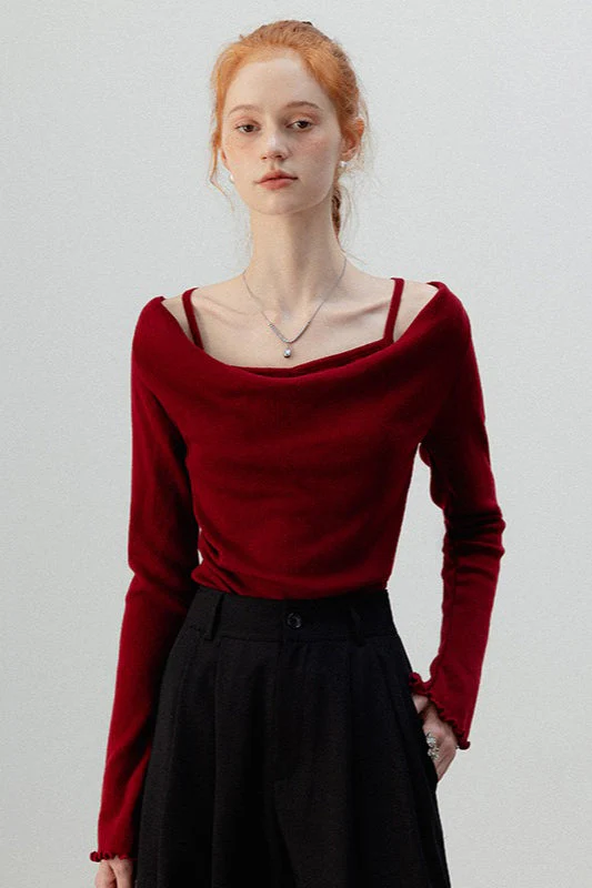 Burgundy Mock Two Piece Knit Top - Image 7
