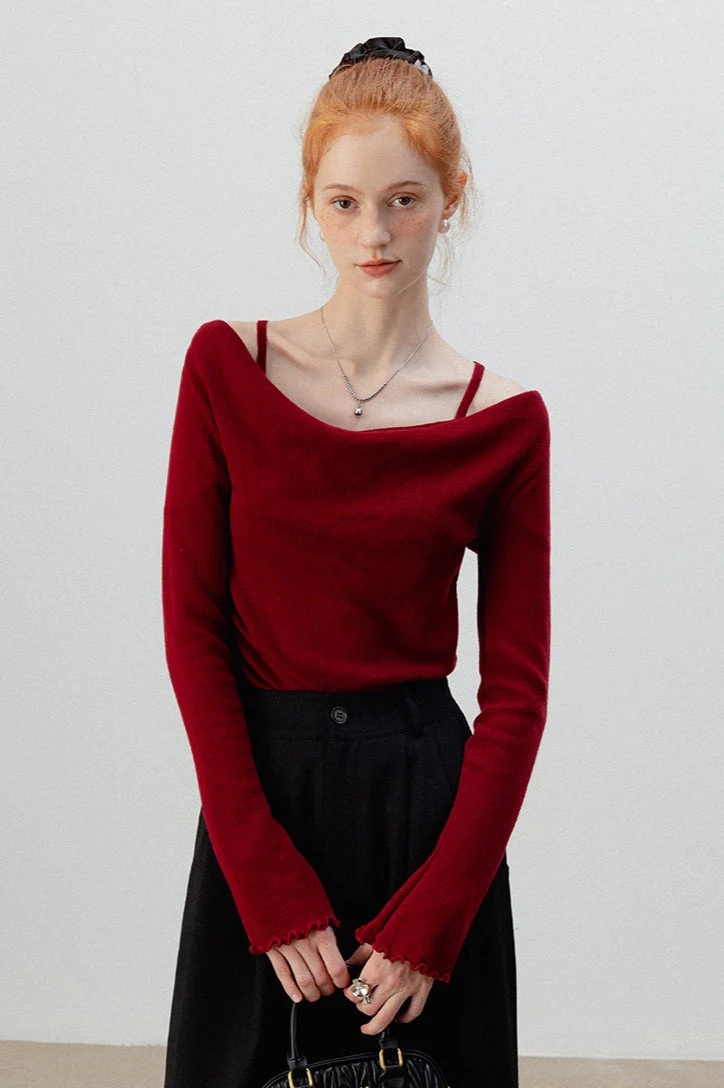 Burgundy Mock Two Piece Knit Top - Image 8