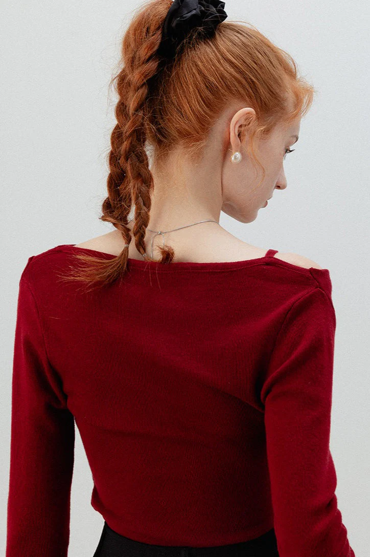 Burgundy Mock Two Piece Knit Top - Image 9