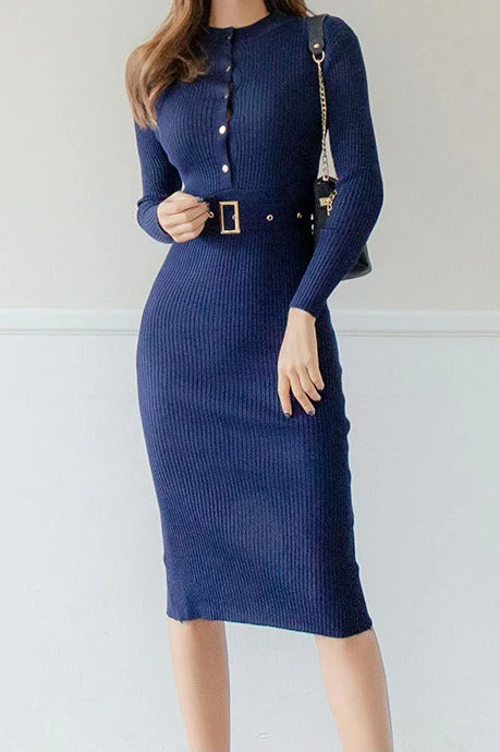 Button Front Bodycon Sweater Dress - Image 6
