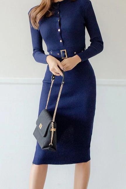 Button Front Bodycon Sweater Dress - Image 8
