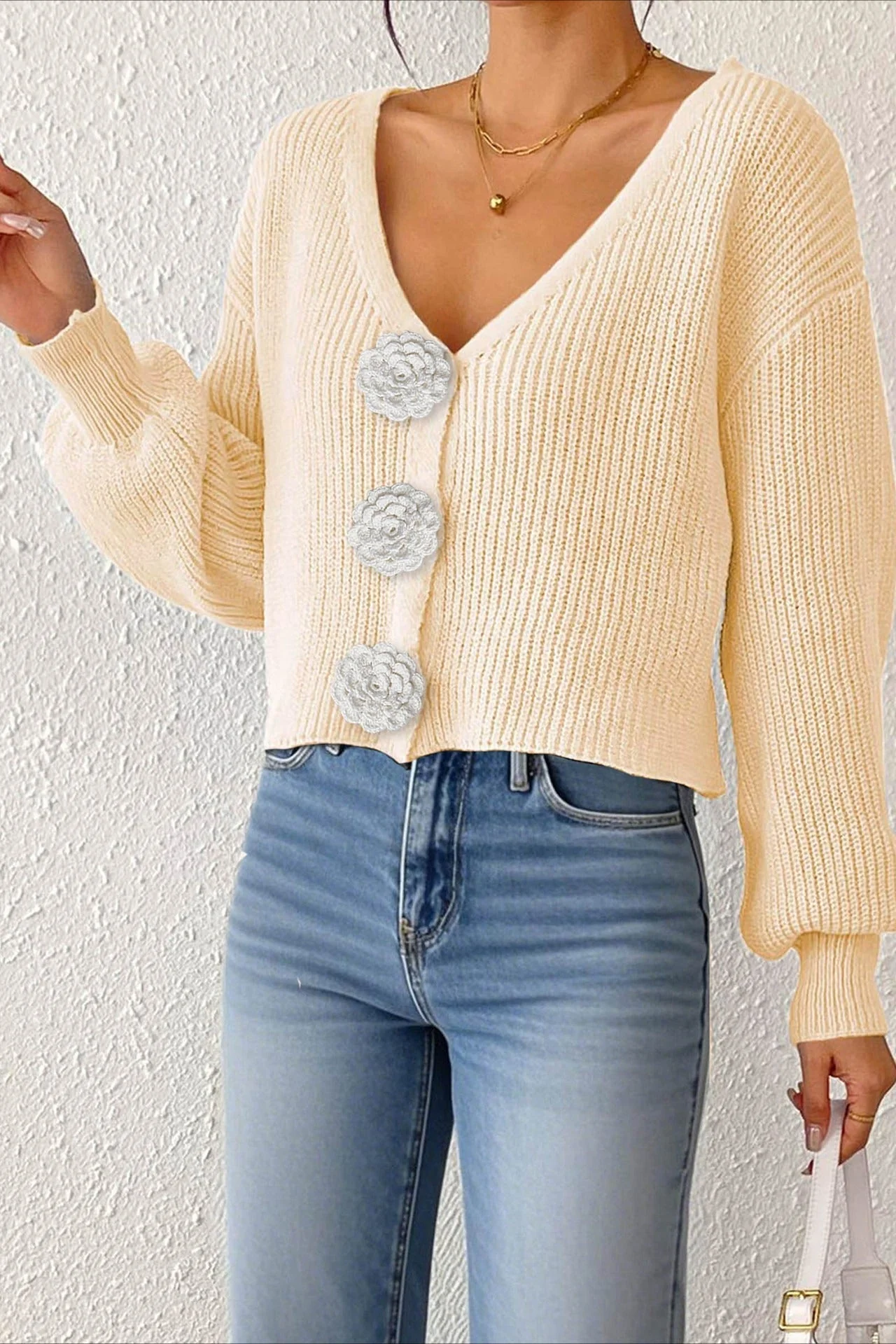 Button Front Crochet Knit Crop Sweater - Image 20