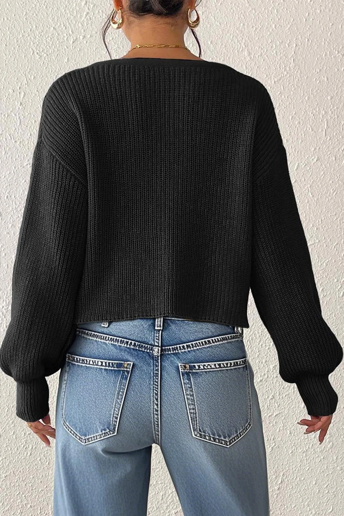 Button Front Crochet Knit Crop Sweater - Image 38