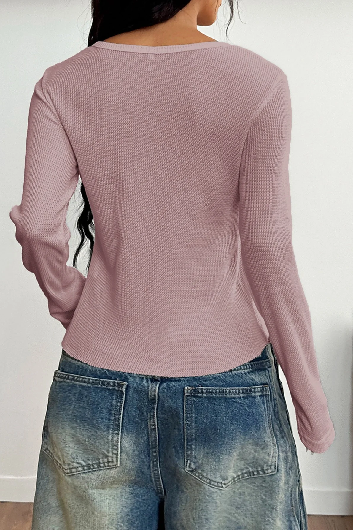 Button-Front Long Sleeve Knit Top - Image 5