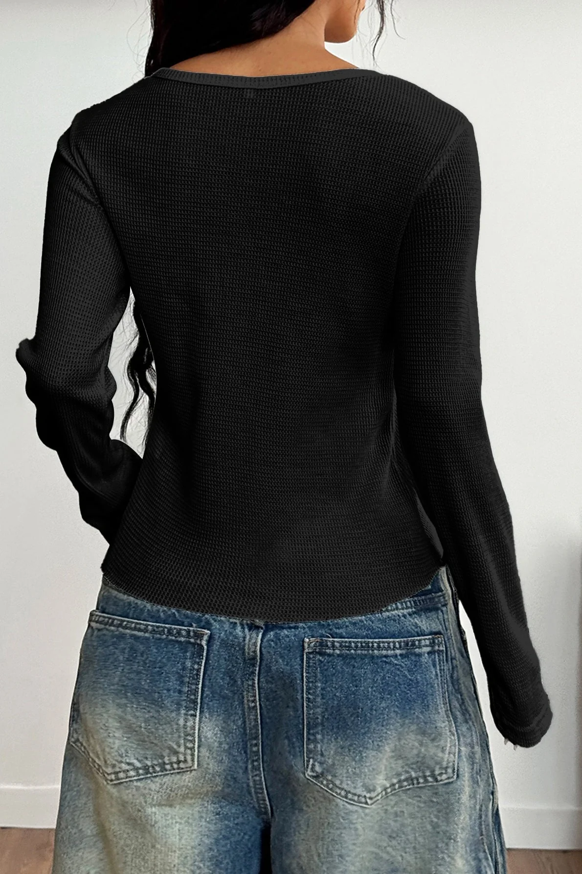 Button-Front Long Sleeve Knit Top - Image 7
