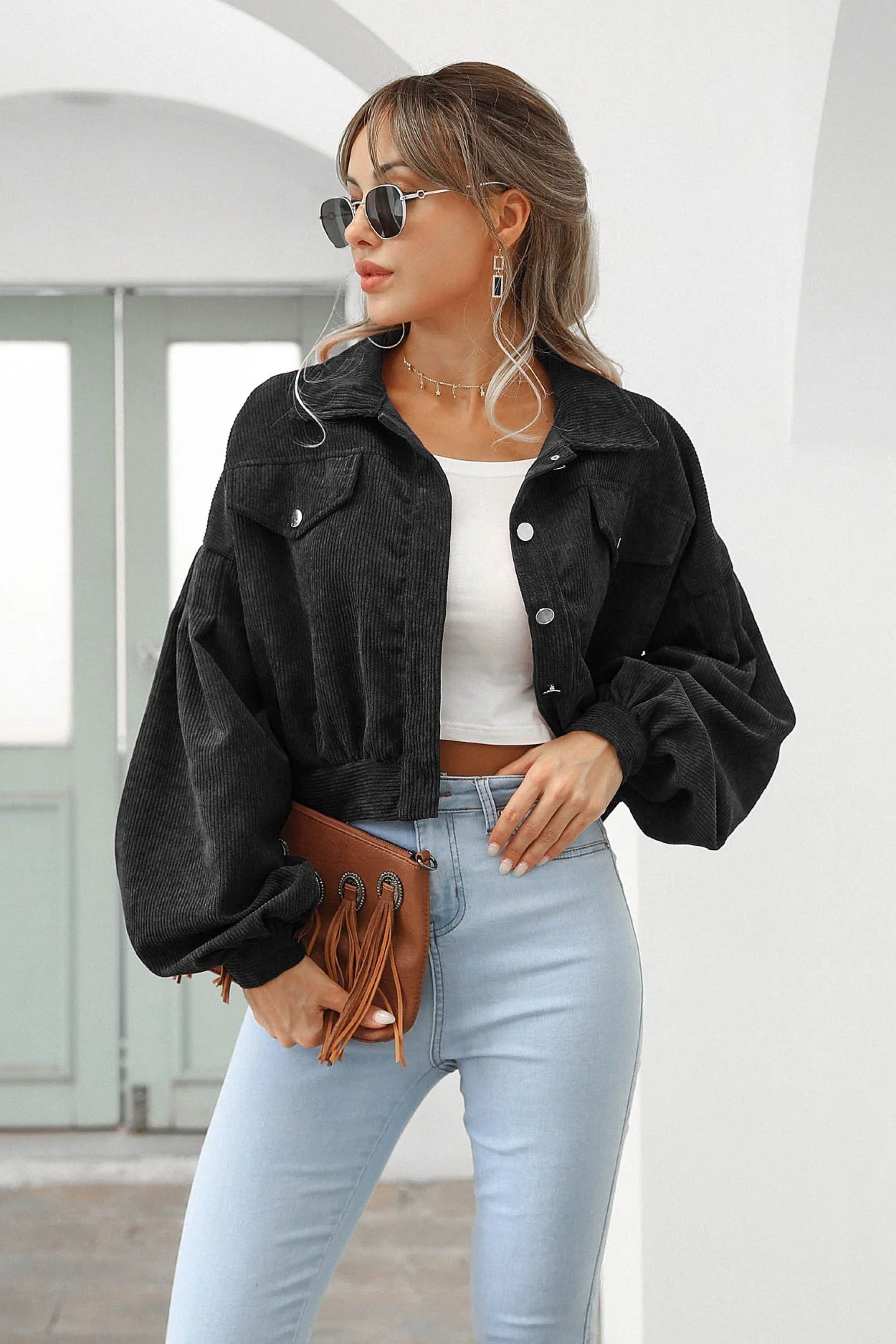Button Up Corduroy Short Jacket - Image 7